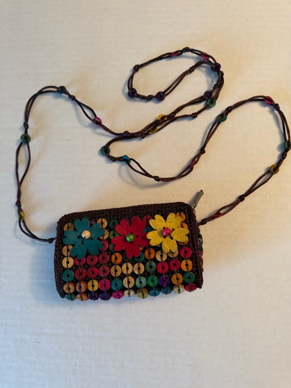 Handcrafted Floral wooden beaded Crossbody Bag - Multicolor boho festival